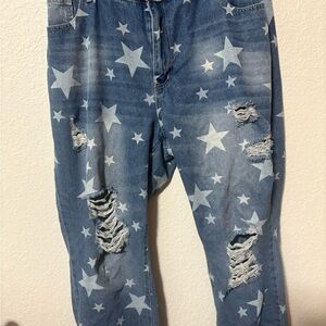 Women's Distressed Star Pattern Boyfriend Jeans